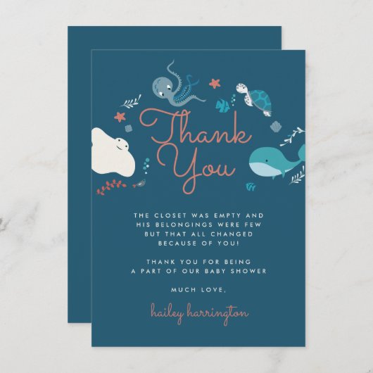 海の航海の赤ちゃんシャワーを浴びてかわいい サンキューカード (正面/裏面)