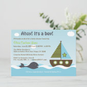 海の航海船の赤ちゃん男の子ベビーシャワー招待状 招待状 (スタンド正面)