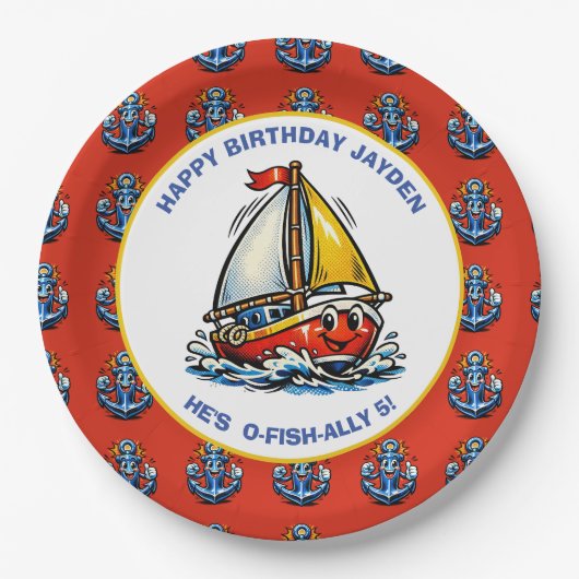 海の船舶のヨット少年の誕生日パーティー ペーパープレート (正面)