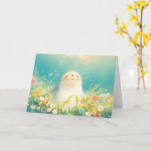 海の花に囲まれた幸せなアザラシ カード (黄色い花)