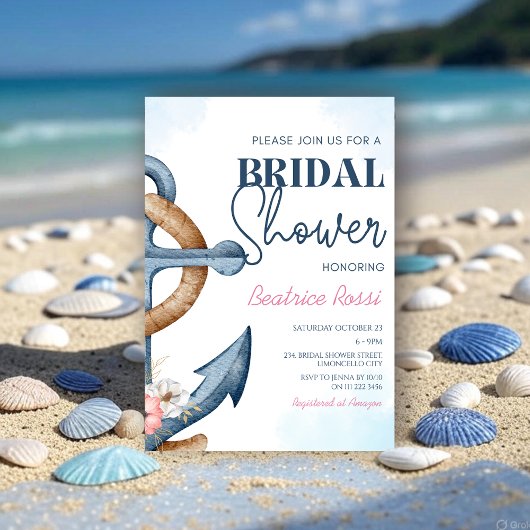 海の花のアンカー ストライプ ブライダルシャワー 招待状