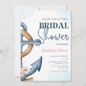 海の花のアンカー ストライプ ブライダルシャワー 招待状 (正面)