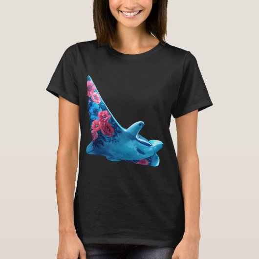海の花柄マンタ Tシャツ (正面)