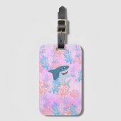 海の虹のグラデーションの下の子供の魔法のサメ ラゲッジタグ (正面縦)