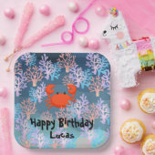 海の虹のパステルの下の子供の魔法のカニ ペーパープレート (パーティー)