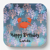 海の虹のパステルの下の子供の魔法のカニ ペーパープレート (正面)