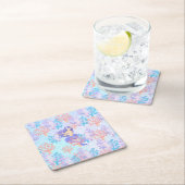 海の虹のパステルの下の子供の魔法の人魚 スクエアペーパーコースター (インサイチュ)