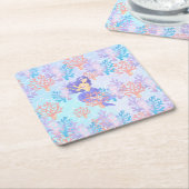 海の虹のパステルの下の子供の魔法の人魚 スクエアペーパーコースター (アングル)