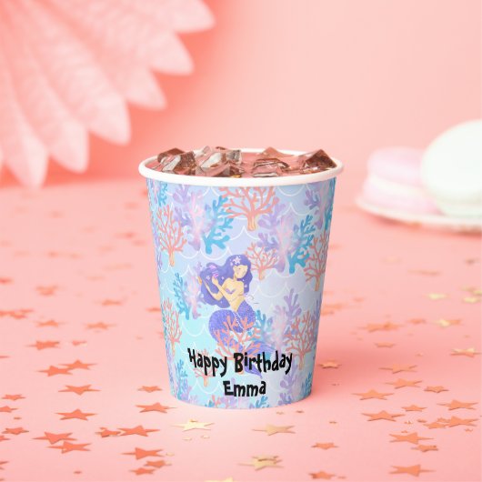 海の虹のパステルの下の子供の魔法の人魚 紙コップ (インサイチュ)