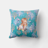 海の虹のパステルの下の少女の魔法の人魚 クッション (裏面)