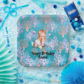 海の虹のパステルの下の少女の魔法の人魚 ペーパープレート (パーティー)