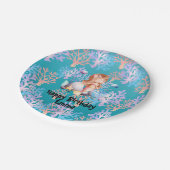 海の虹のパステルの下の少女の魔法の人魚 ペーパープレート (アングル)