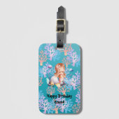 海の虹のパステルの下の少女の魔法の人魚 ラゲッジタグ (正面縦)