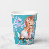 海の虹のパステルの下の少女の魔法の人魚 紙コップ (正面)