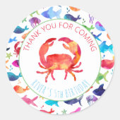 海の虹の水色の魚の下にありがとう ラウンドシール (正面)