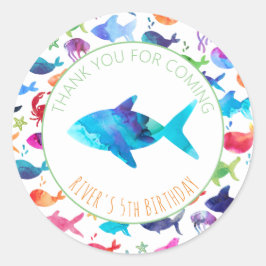 海の虹の水色の魚の下にありがとう ラウンドシール