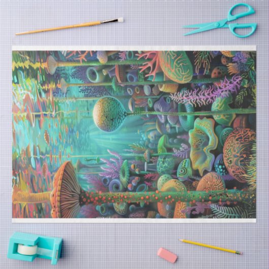 海の虹の色の生き物が切り離す 薄葉紙 (クラフト)