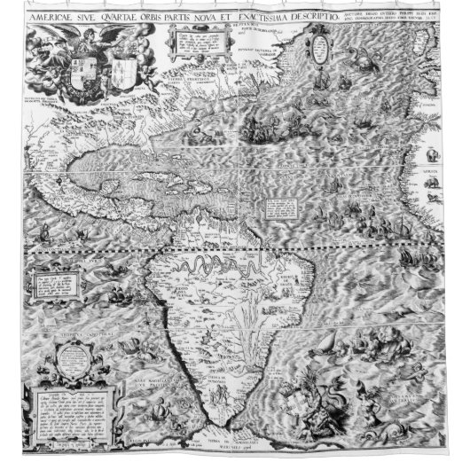 海の蛇と帆船の世界地図 シャワーカーテン (正面)