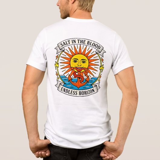 海の血に流れる太陽と錨の航海アドベンチャー トライブレンドTシャツ (裏面)