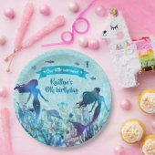 海の誕生会の下の水彩画の人魚 ペーパープレート (パーティー)