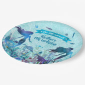 海の誕生会の下の水彩画の人魚 ペーパープレート (アングル)