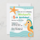 海の誕生日におもしろいを楽しめるかわいい船 招待状 (正面)