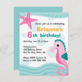 海の誕生日におもしろいを楽しめるかわいい船 招待状 (正面/裏面)