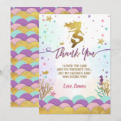 海の誕生日のサンキューカードの下の人魚 サンキューカード (正面/裏面)