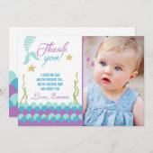 海の誕生日のサンキューカードの下の人魚 サンキューカード (正面/裏面)