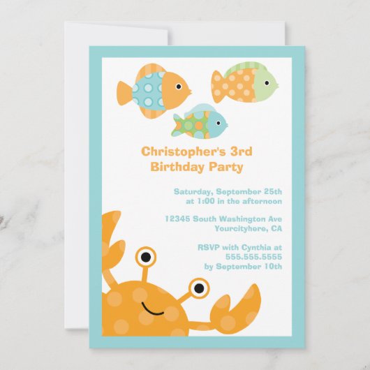 海の誕生日のパーティの招待状の下でかわいいおもしろい 招待状 (正面)