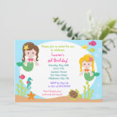 海の誕生日のパーティの招待状の下の人魚 招待状 (スタンド正面)