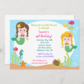 海の誕生日のパーティの招待状の下の人魚 招待状 (正面/裏面)