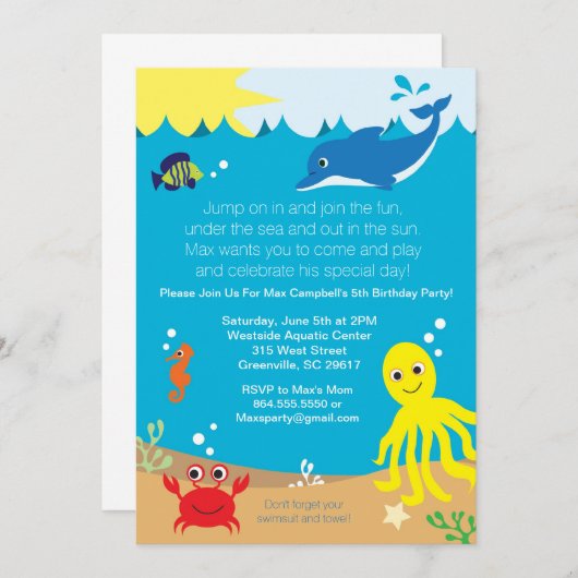 海の誕生日のパーティの招待状の下 招待状 (正面/裏面)