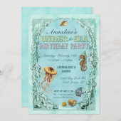 海の誕生日のパーティの招待状-ピンクの下 招待状 (正面/裏面)