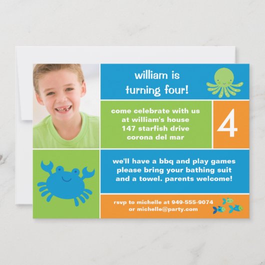 海の誕生日のパーティの招待状 招待状 (正面)