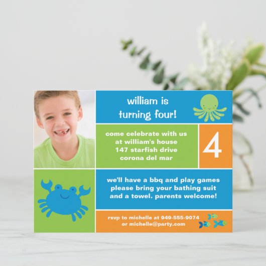 海の誕生日のパーティの招待状 招待状 (スタンド正面)