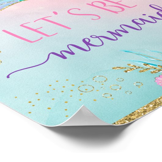 海の誕生日の下で人魚ピンクの金ゴールドにしよう ポスター (角)