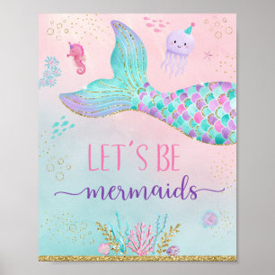 海の誕生日の下で人魚ピンクの金ゴールドにしよう ポスター