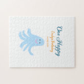 海の誕生日の下で幸せな青いタコが1羽 ジグソーパズル (横)