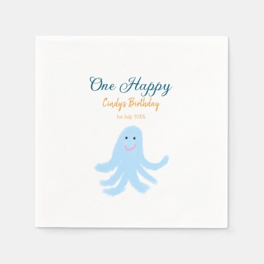 海の誕生日の下で幸せな青いタコが1羽 スタンダードカクテルナプキン (正面)