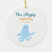 海の誕生日の下で幸せな青いタコが1羽 セラミックオーナメント (裏面)