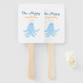 海の誕生日の下で幸せな青いタコが1羽 ハンドファン (正面&裏面)