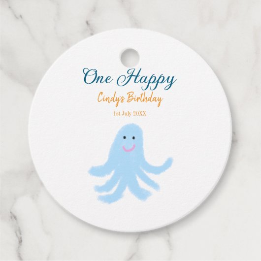 海の誕生日の下で幸せな青いタコが1羽 フェイバータグ (正面)