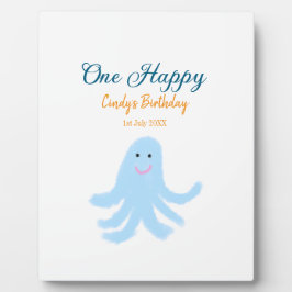 海の誕生日の下で幸せな青いタコが1羽 フォトプラーク