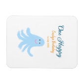 海の誕生日の下で幸せな青いタコが1羽 マグネット (横)