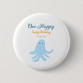 海の誕生日の下で幸せな青いタコが1羽 缶バッジ