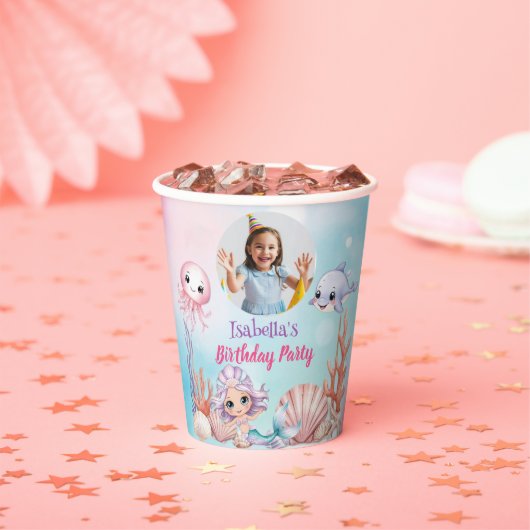海の誕生日の下のマーメイド写真 紙コップ (インサイチュ)