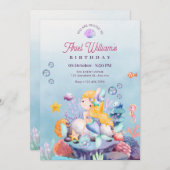 海の誕生日の下の人魚 招待状 (正面/裏面)