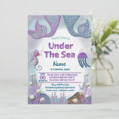 海の誕生日の下の女の子の人魚 招待状 (スタンド正面)