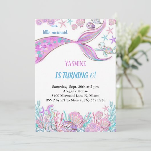 海の誕生日の下の虹のマーメイド招待状 招待状 (スタンド正面)